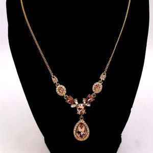 GIVENCHY Multi Crystal Teardrop Pendant Necklace Yellow Gold STUNNING 🎗️
